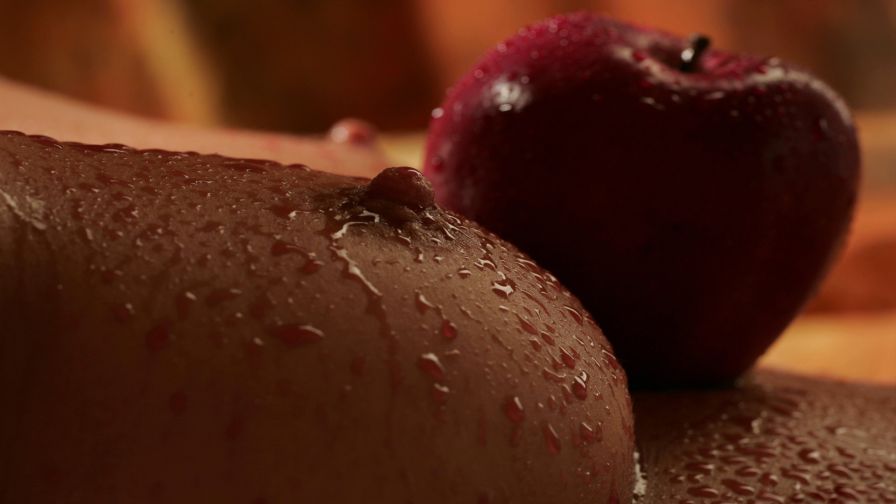 Wet Tits & Apple - Adult Porn Wallpaper